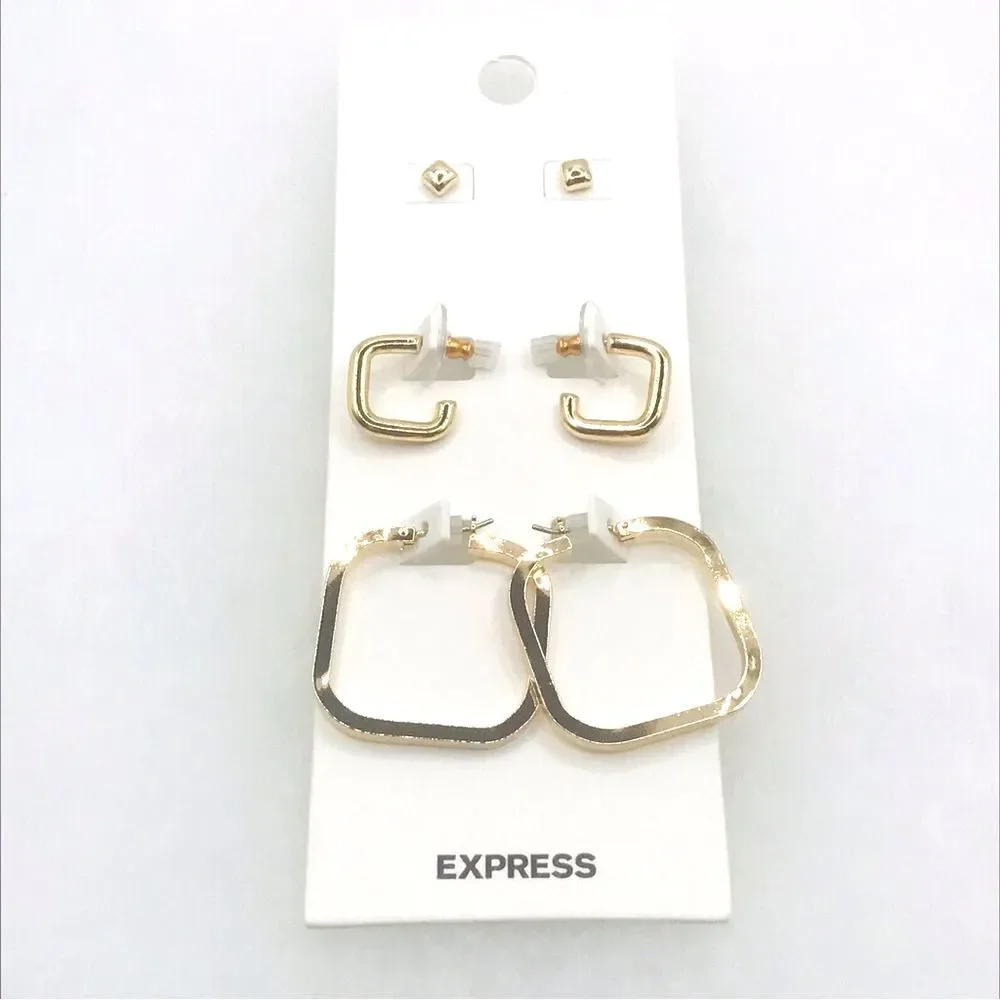 Express Gold Hoop and Stud Earring Set